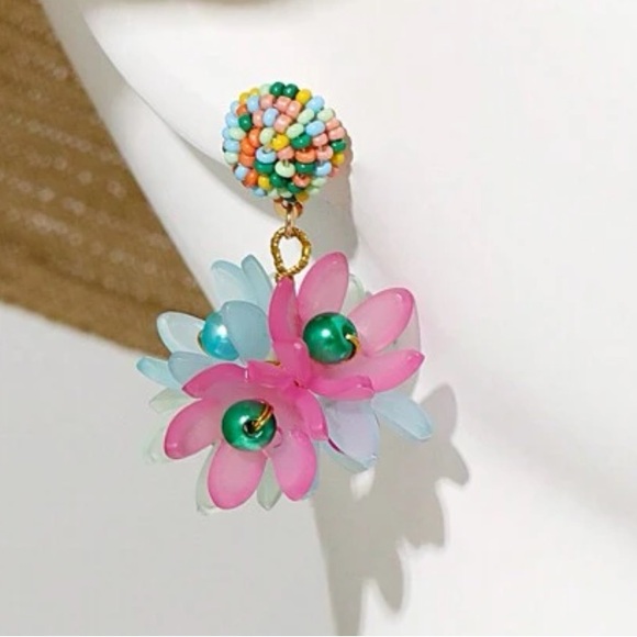 Bohemian Summer Floral Earrings | Pink, Light Blue - Picture 1 of 5